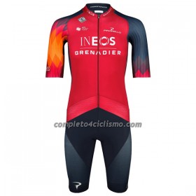 Completo Maglia + Pantaloncino con bretelle 2023 INEOS Grenadiers Manica Corta Rosso Blu Scuro